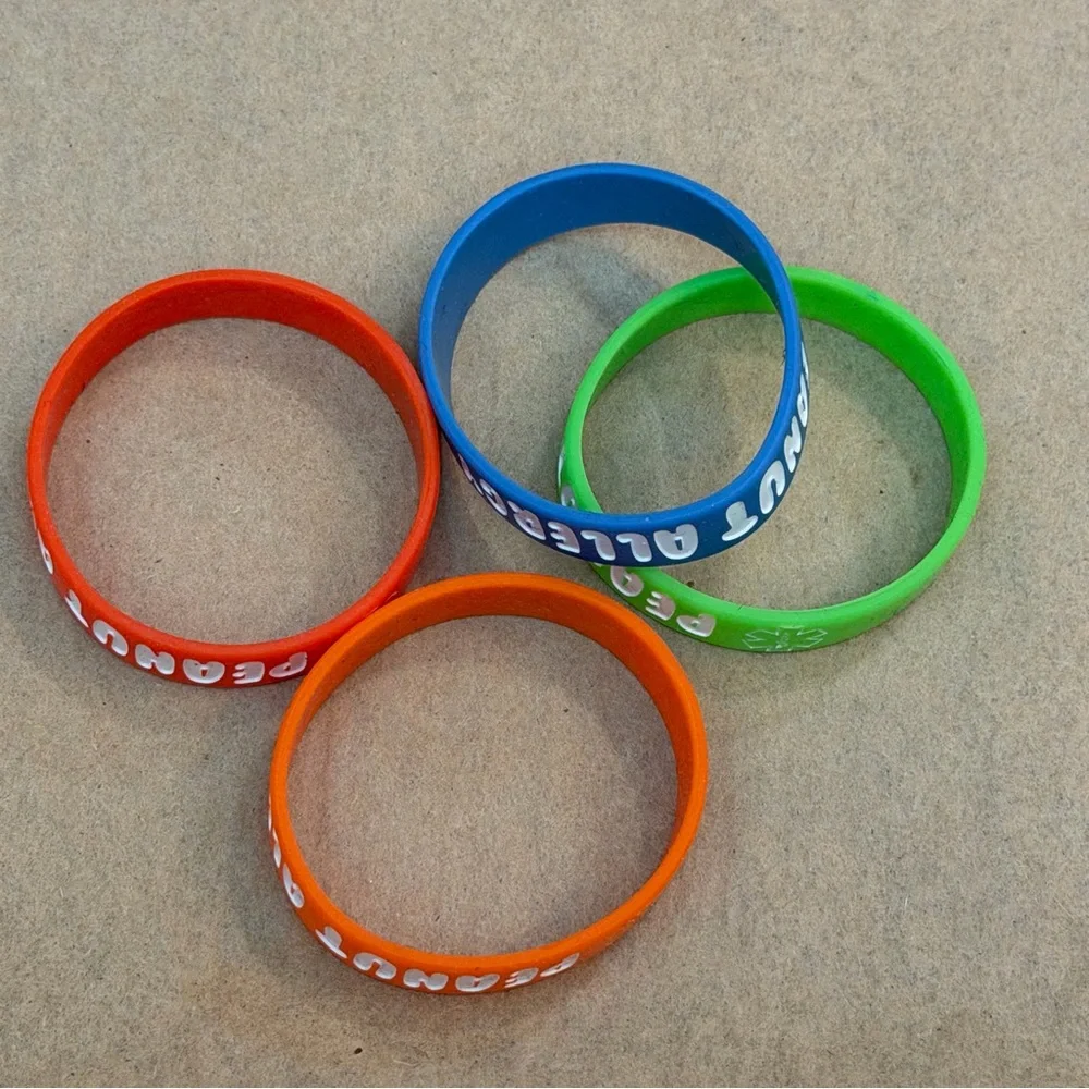 Kids Peanut Allergy Silicone Wristbands Boy Girl Medical Alert Bright Waterproof